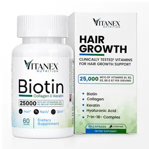 VITANEX Nutrition Biotin, Collagen, Keratin & Hyaluronic Acid Hair Growth Support Supplement with Vitamins B1 | B2 | B3 | B6 | B7 for Women & Men - Made in USA