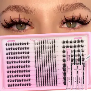 DIY Mixed Style Fairy Eyelash Set, Fine Lashes, Spikes Lash Clusters, Dense D Curl Lashes, Individual Eyelash Clusters, Soft Extension Band, Includes Bond&Seal &Remove&Eyelash Tweezers, Eyelash Extensions Kit
