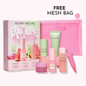 Glow Recipe Fruit Babies Bestsellers Kit, Avocado Ceramide Moisture Barrier Cleanser, Watermelon Glow PHA + BHA Pore-Tight Toner, Guava Vitamin C Bright-Eye Gel Cream, Radiance-Boosting Skincare Bundle