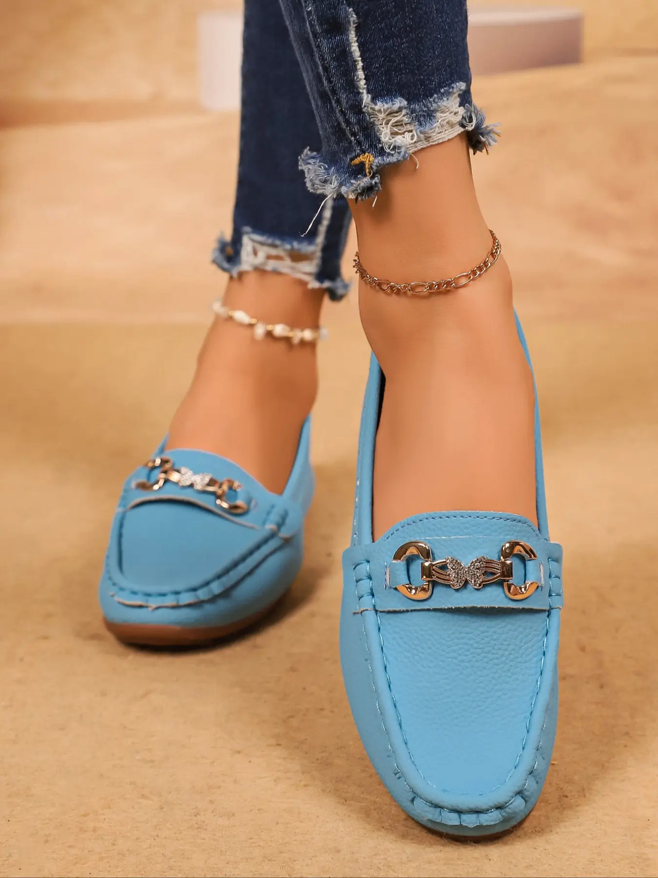 Women's Genuine Leather Loafers, Classic Driving Mules, Casual One-Button Comfort Shoes, Perfect for Daily Wear, Pu Leather Loafers, Casual Flat Shoes