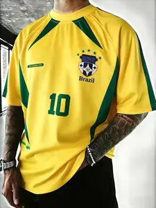 Men's Brazil Retro Soccer Jersey Number 10, Classic, Team Logo, Diamond Pattern, Loose Fit, Street Style, Fan Favorite, Jersey Shirts