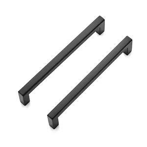 Ravinte 5 Inch Hole Center Solid Slim Square Pulls Kitchen Cabinet Handles Square Bar Drawer Handles Flat Black Drawer Pulls for Cupboard Dresser and Cabinets