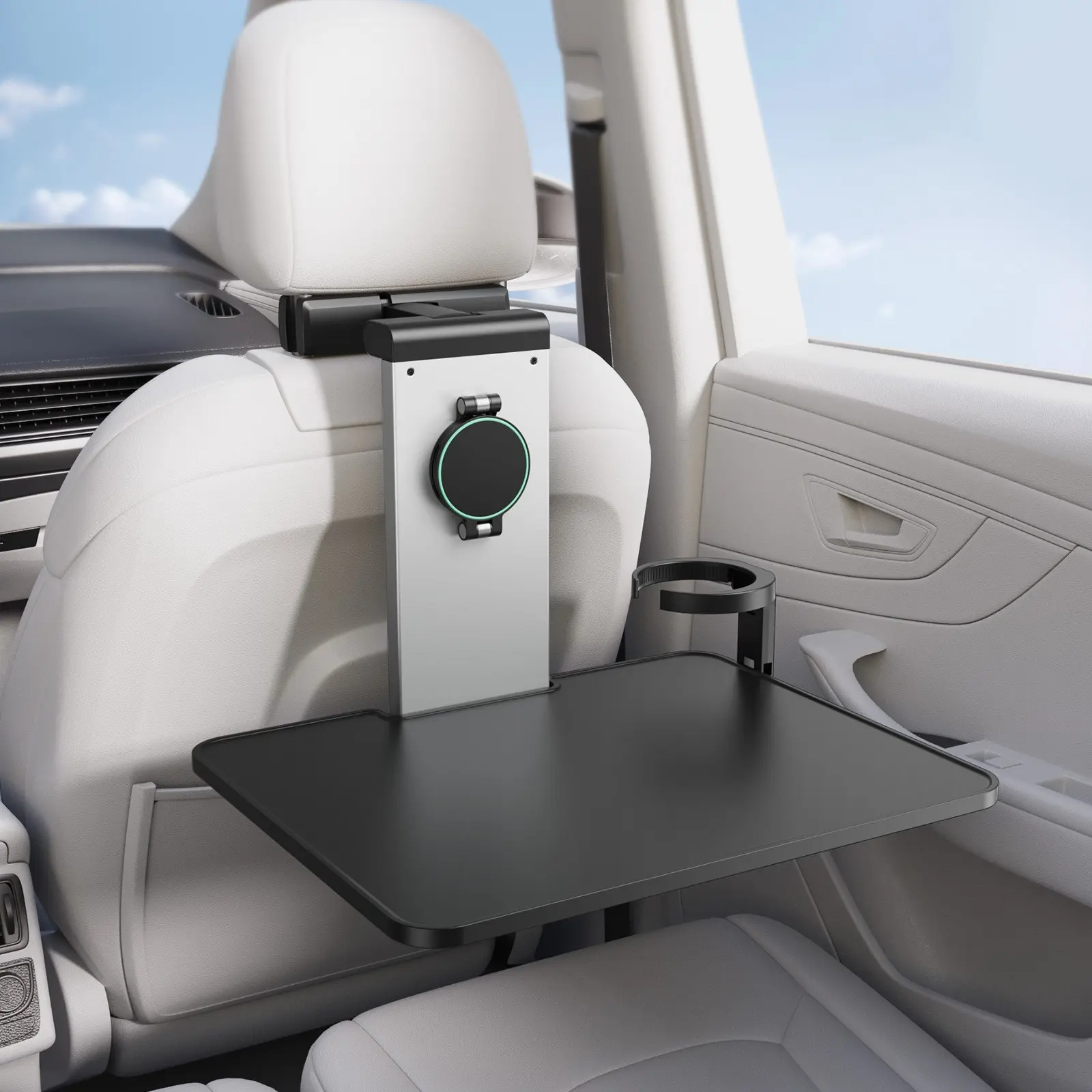Car Back Seat Tray Table with Cup Holder & Tablet Mount, Foldable Multifunctional Car Backseat Organizer for Kids/Adults