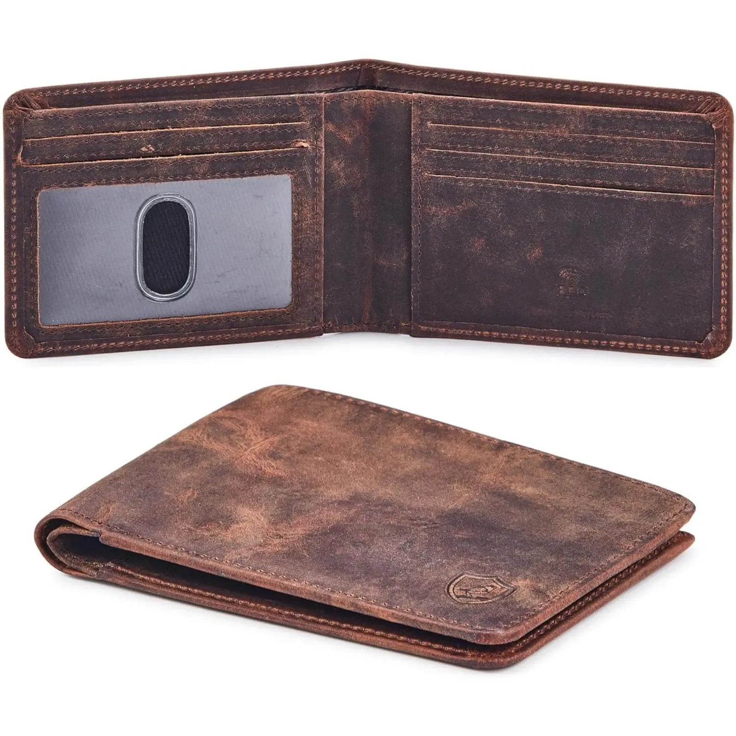 Wallet for Men Bifold Real Leather RFID Blocking Front Pocket Ultra Slim & Thin Stylish Minimalist with ID Window in  Box (Crazy Horse, Cognac)