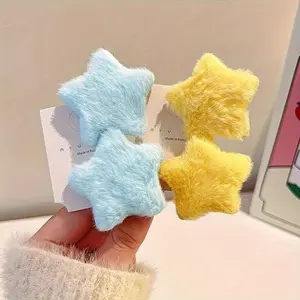 2 Pcs Soft Star Hair Clips - Fluffy, non-slip five-pointed star hair clips for cute and sweet hairstyles, perfect Valentine's Day accessory Sweet Cool Bangs Clips Dopamine