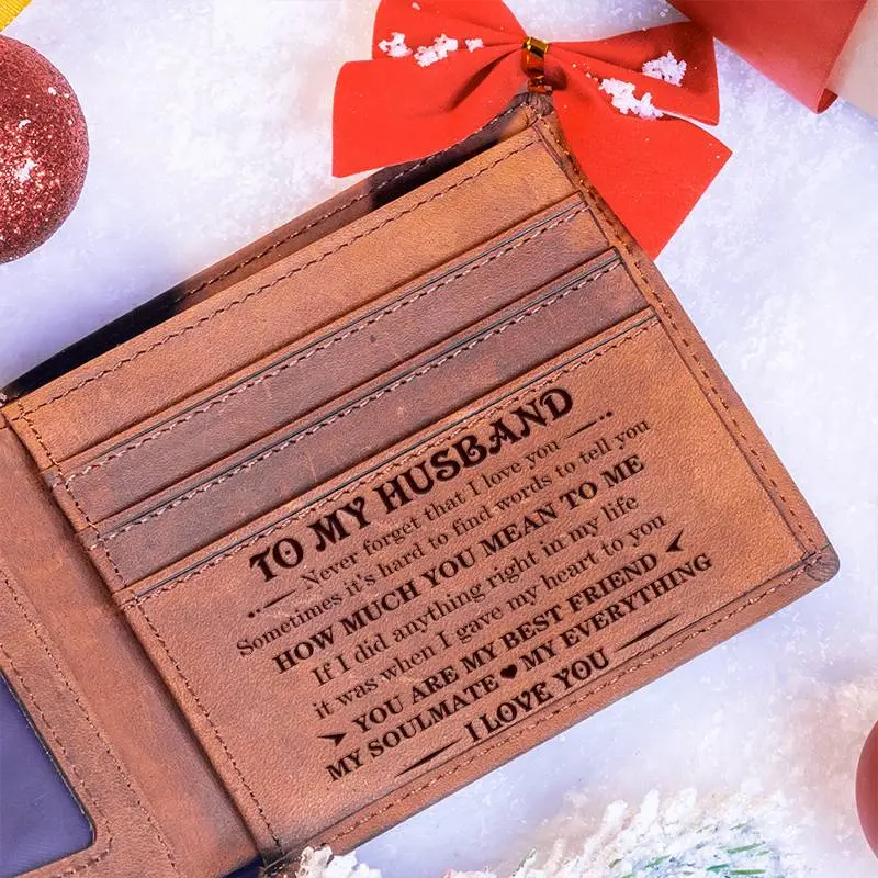 DUJO Emotional Anniversary Gift for Husband-Personalized Engraved Leather Wallet for Husband - RFID Blocking, Valentine's Day & Birthday Gift, Men's Wallet,Wallets for him,Anniversary gift,Gifts for Couples,Gifts for Husband from Wife
