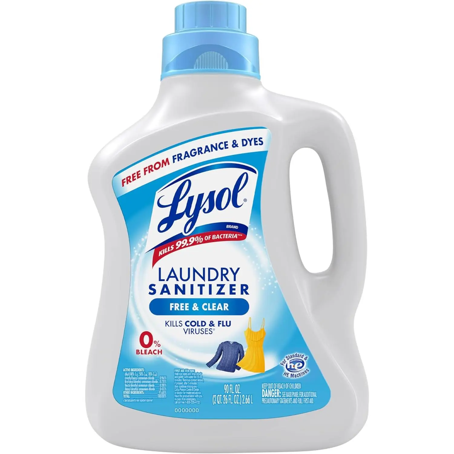 Laundry Sanitizer Additive, Free & Clear, Free from Fragrance and Dyes, 0% Bleach Laundry Sanitizer, Bacteria-causing Laundry Odor Eliminator, Unscented, 90 Fl Oz (Pack of 1) - Package May Vary