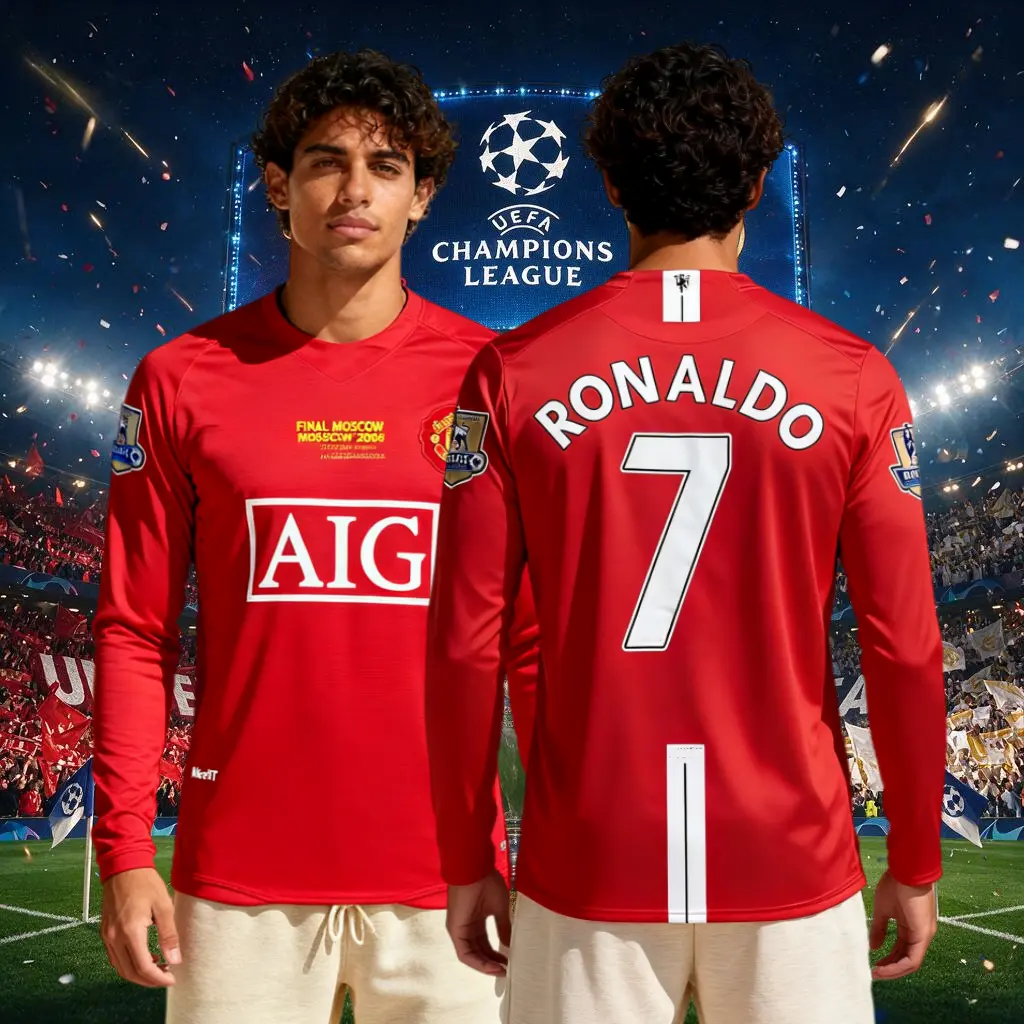 0708 CR#7 Home Long Sleeve Soccer Jersey Champions League