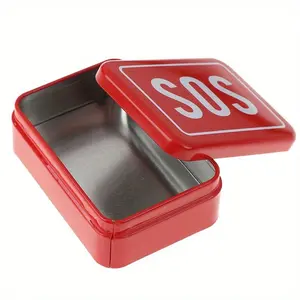 Portable SOS Tin Medicine Pill Storage Case, 1 Count Lid Container for Outdoor Survival Gear Kits Set, First Aid Pill Box, Home Organizer, Healthcare