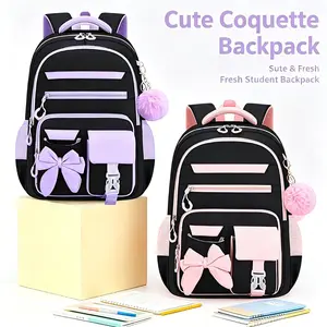 New Cute Girls’ Bow 3‑in‑1 Backpack Set for Elementary & Middle School Students — Multiple Pockets, Large Capacity, Weight Reduction, Spine Protection