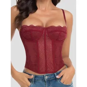 1pc Lace Bustier Corset Tops For Women Sexy Going Out Party Club Top With Buckle Fabric Womenswear
