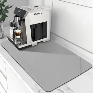 Coffee Mat Hide Stain Rubber Backed Absorbent Dish Drying Mat for Kitchen Counter-Coffee Bar Accessories Fit Under Coffee Maker Coffee Machine (LIGHT GREY, 12"x19")