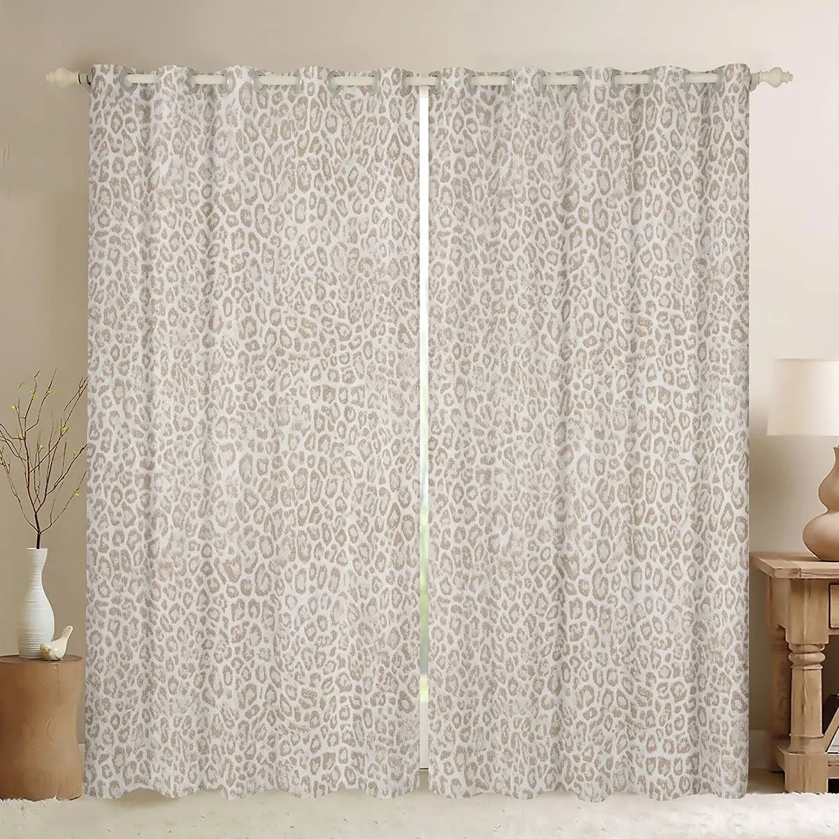 Leopard Print Curtains for Bedroom Living Room Cheetah Print Blackout Darkening Drapes Beige Window Treatments,2 Panels Modern Art Room Decor