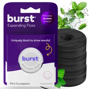BURST Expanding Dental Floss - Black Expanding,Stain-Absorbing, Woven Floss, Vegan, Paraben Free, Mint Eucalyptus, Removes Plaque