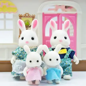 Mini Animal Family Series Toy Set (4pcs/set), Including Cute Rabbit, Bear, Panda, Villa Furniture, Mini House Accessories for Pretend Game, 1:12 Miniature Toy for Gift, Dress Up Dolls