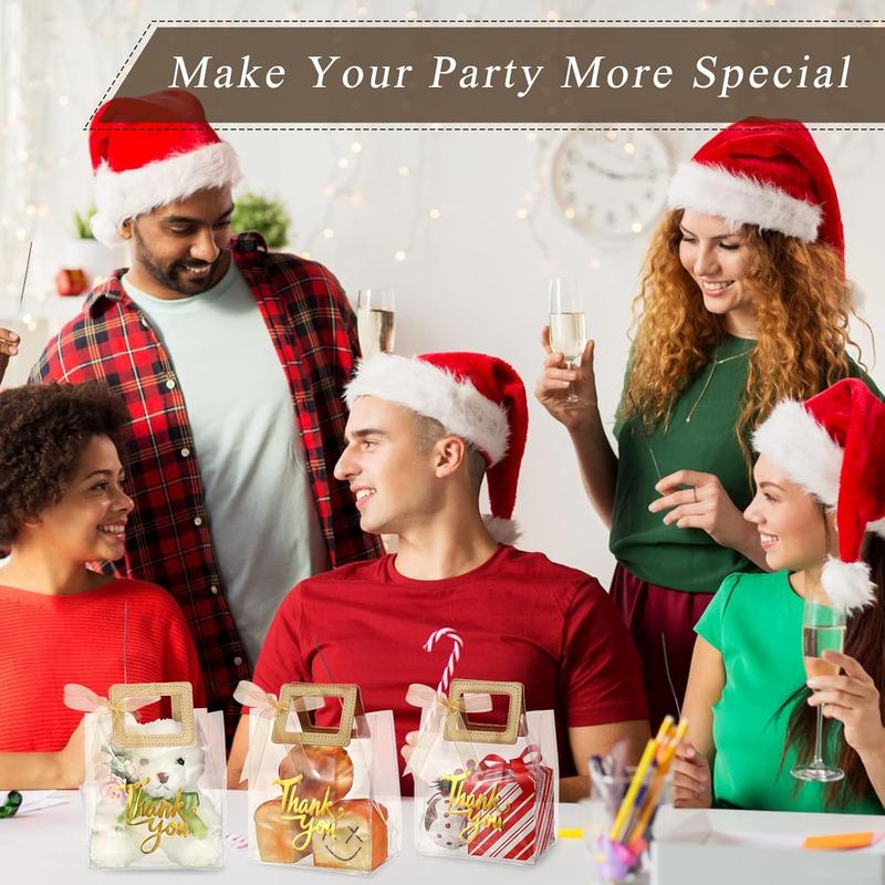 12 count Clear  Bags with Handle Thank You  Handbags Transparent PVC Wrap Bags  Heavy Duty Totes for Bridal Party  Shower Wedding Birthday 7 x 4 x 8 Inch()