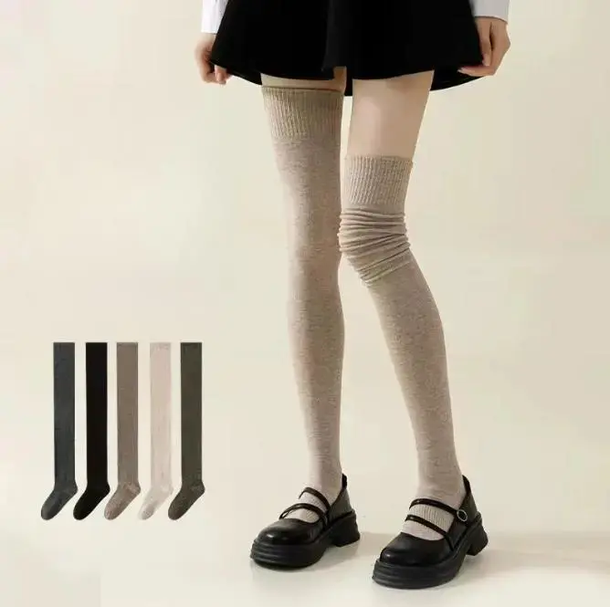 Women's Soft Cotton Thigh High Socks (6 Pairs) - Solid Plain, Long Length, Micro-Compression, Non-Slip, Warm Thermal Over-the-Knee Socks for Fall Winter Casual Wear, Cold Wash Compatible