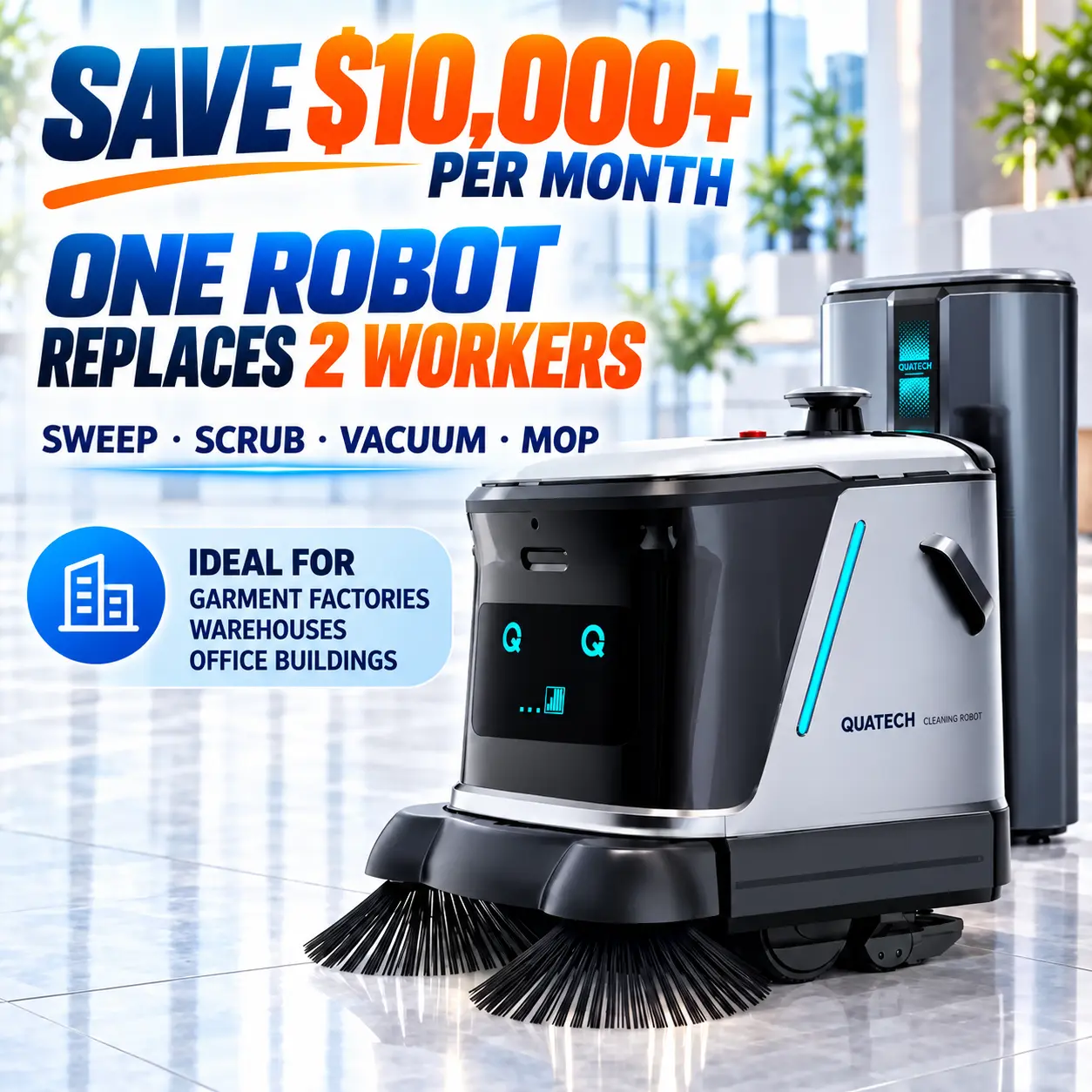 Commercial Intelligent Floor Cleaning Robot, Automatic Scrubber for Garment Factory Workshops, Supermarkets & Industrial Parks