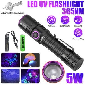 365nm UV Flashlight, Zoomable Flashlight USB Rechargeable, Portable Flashlight, UV Light High Power Flashlight For Pet Urine Detection, Resin Curing, Minerals, Blood Tracking, Scorpion, Rockhounding-With 18650 Battery