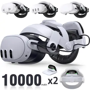 ESYWEN 10000mAh*2 Magnetic Battery With charging dock Elite Strap for Meta Quest 2/3/3S – Adjustable Headband with Rotatable Dial, 45° Flip-Up Hinge, Magnetic Charging Dock & Flexible TPU Back Cushion, 6-8H Extended Power Bundle