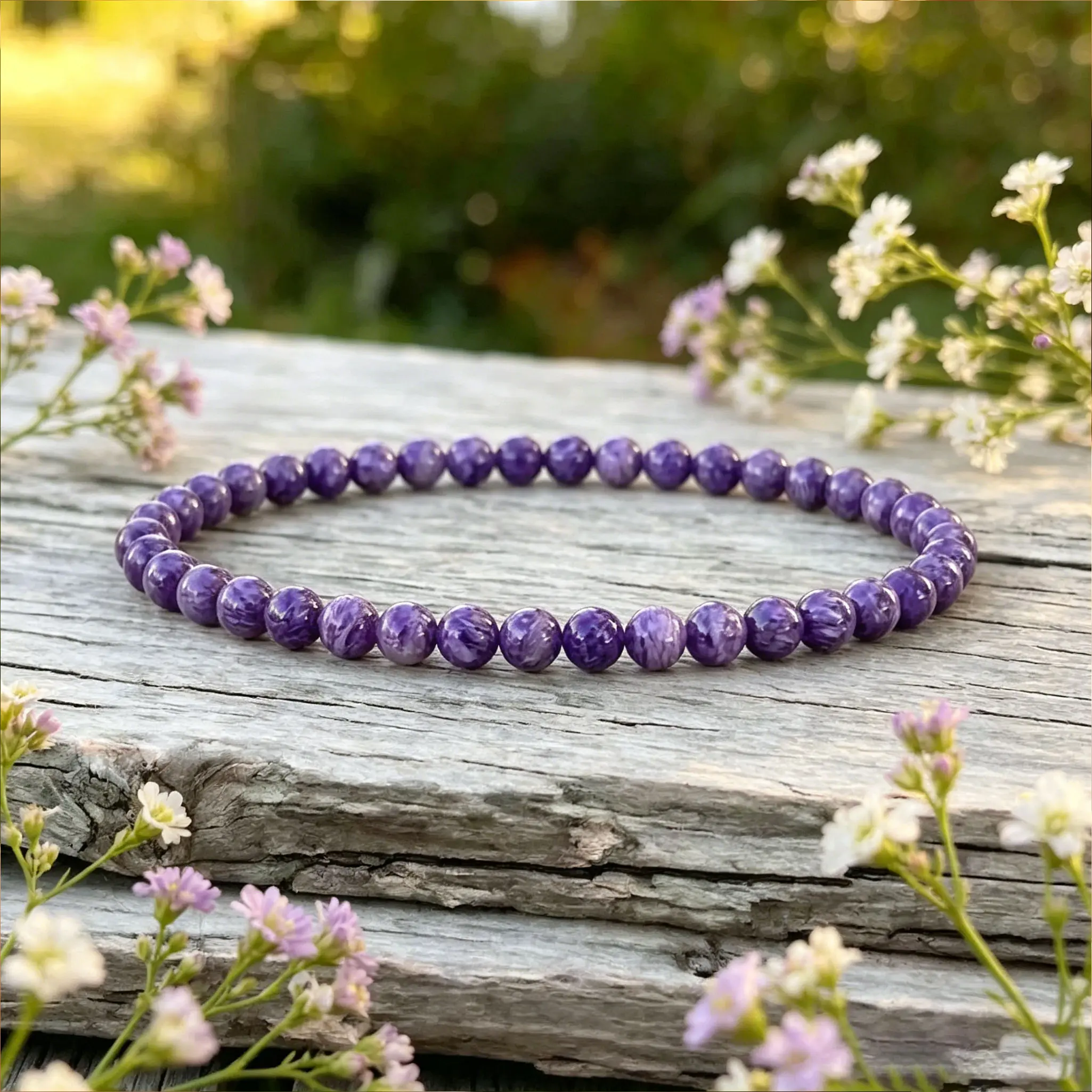 Charoite 4mm Beaded Bracelet Dainty Spiritual Transformation Crystal, Calming Healing Jewelry Gift for Men Women