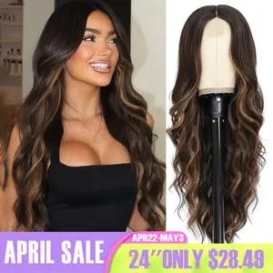 BCHR HAIR Summervibes Black Wig for Women Long Wavy Lace Hairline Wig 26 Inch Middle Part Synthetic Heat Resistant Wig for Daily Party Realistic Look Soft Smooth Texture Handcrafted Hairline Anti-Slip Band - Lifelike Body Wave Blonde outdoorfun