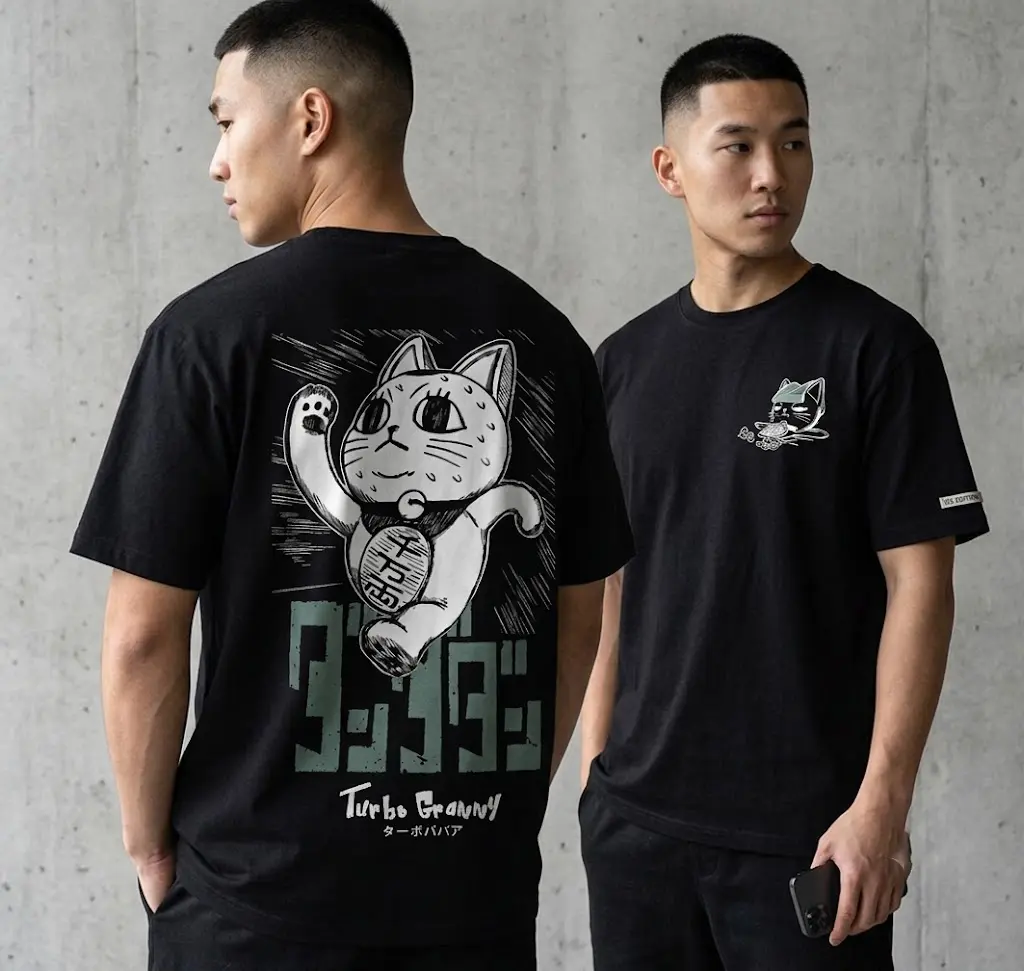 Men's Graphic T-Shirt in 100% Cotton, Edgy Anime Cat Streetwear with a Relaxed Fit and Aesthetic Vibe
