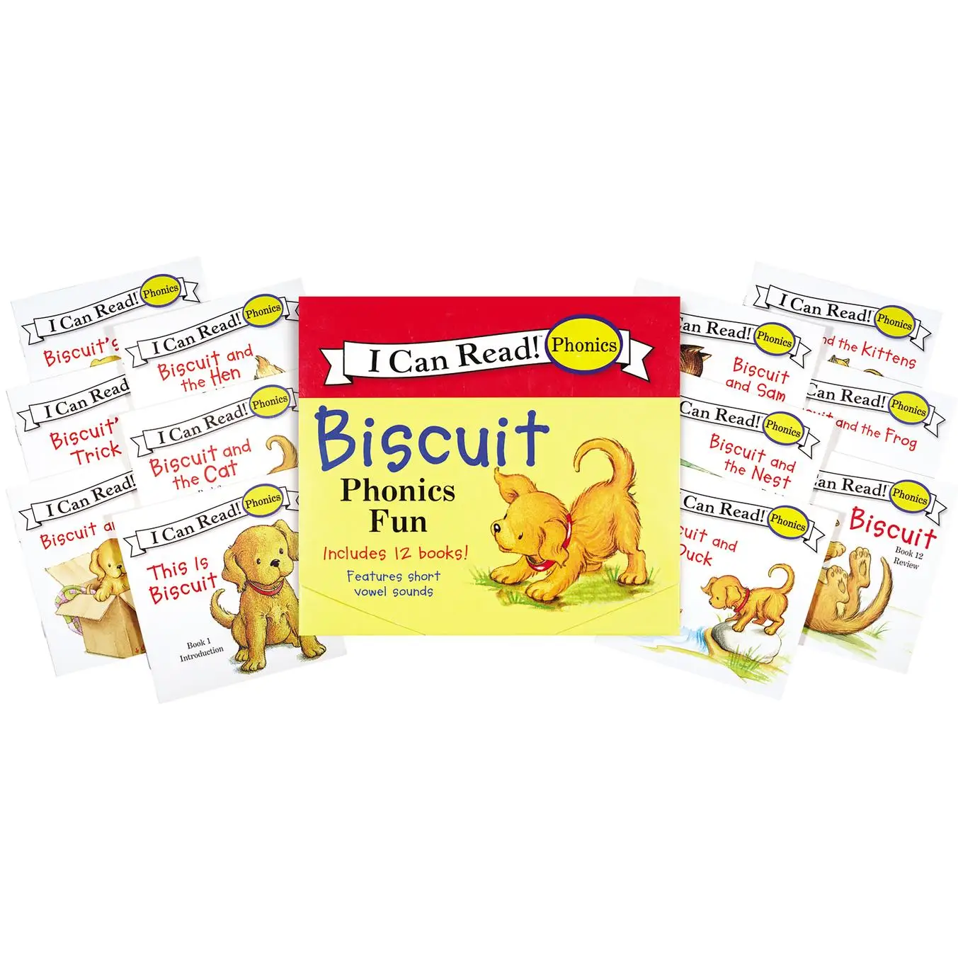 Biscuit 12-Book Phonics Fun!: A Box of 12 Mini-Books Featuring Short and Long Vowel Sounds (I Can Read Phonics) by Alyssa Satin Capucilli||Pat Schorie