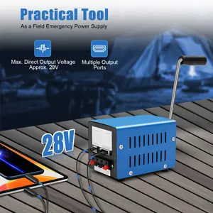 20W Manual Crank Generator 5x3.39x3.46In Metal Waterproof 28V Max Multi-port for Outdoor Camping Emergency Phone Laptop Charging