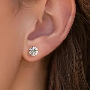 Moissanite Stud Earrings for Women 1/2/3 Ct 6-Prong Setting Classic Round Cut Ethically Crafted Anniversary Gift