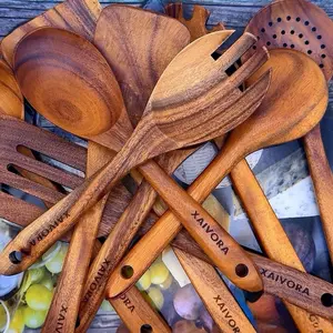Wooden Cooking Spoon Set, Kitchen Utensils Including Cooking Utensil and Spatula for Stirring Tasks