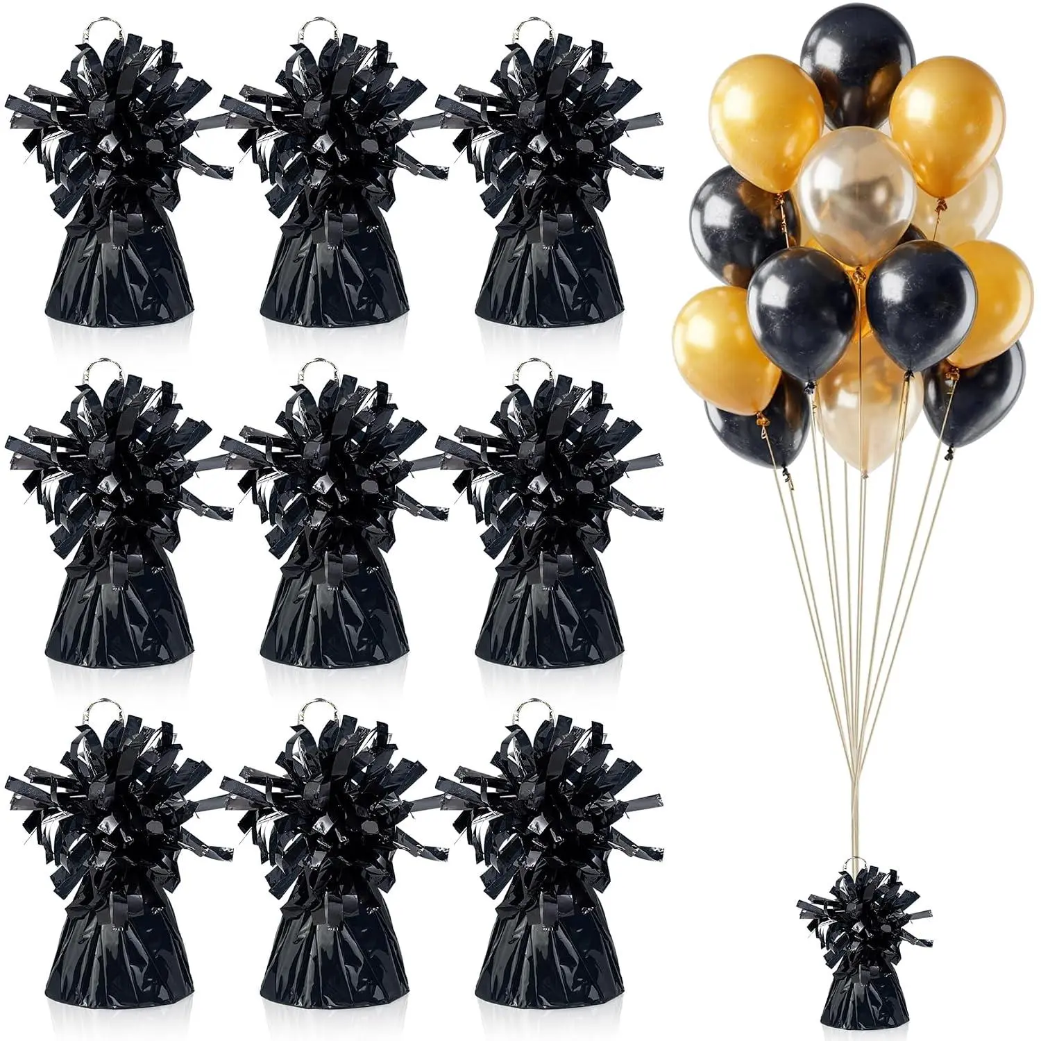 9 Pcs Metallic Wrapped Balloon Weights Black Heavy Balloon Weight For Balloons Birthday Party Table Centerpiece Decorations