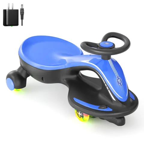 XJD 12V Portable 2-in-1 Electric Twist/Foot Slide Wiggle Car Ride-On Toy - Rechargeable Battery, Colorful Light-Emitting PU Wheels, Parental Control, Low Speed, Durable, Manual Mode, 360° Rotating, Unisex Toddler Balance Gift for Outdoor Play, Birthday
