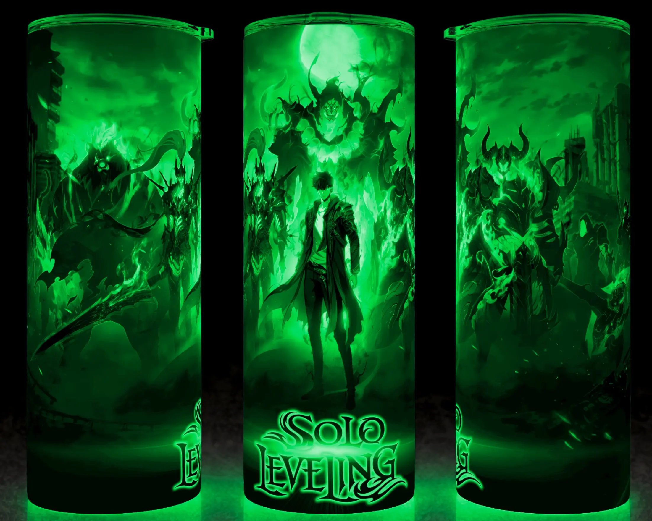 Glow in the Dark Solo Leveling Anime Cup Mug Tumbler 20oz with Lid and Straw - Elegant Drinkware for Anime Fans - Perfect for Hot or Cold Drinks! Stainless Steel. Flasks Plastic