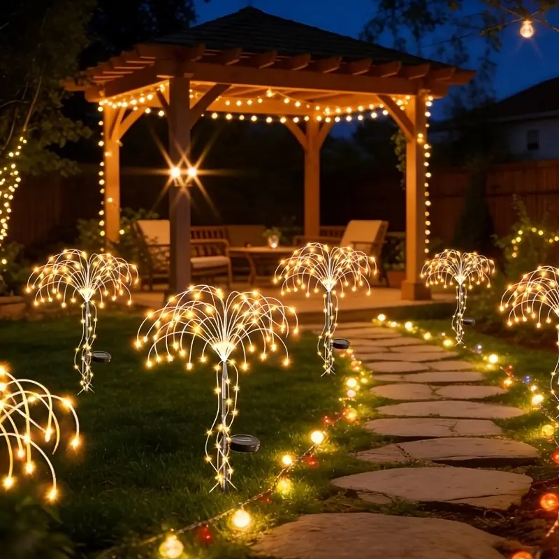 Solar Firework Lights, Multicolor/warm, 8 Lighting Modes, DIY Yard Patio Lawn Path Solar Pathway Lights Garden Decor, Outdoor Solar Powered Lanterns, Outdoor Suitable, Garden Decorative Lighting, Outside Patio Lights