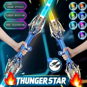 Thunger Star Kids' Space Warrior Lightsaber with Dazzling Multi-Color Lights Telescopic Handle & Dual-Blade Design Top Gift for Holiday Celebrations