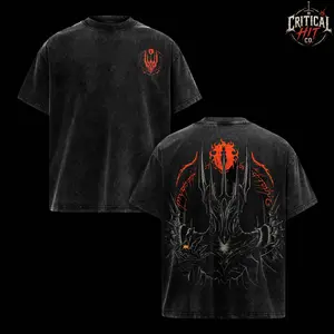 Vintage Sauron LOTR Washed Oversized T-Shirt Collection, Dark Lord of Mordor Graphic Tee, Tolkien Fantasy Streetwear Shirt, Heavyweight Cotton Unisex Middle-earth Fan Merch, Retro Acid Wash Movie Apparel Gift