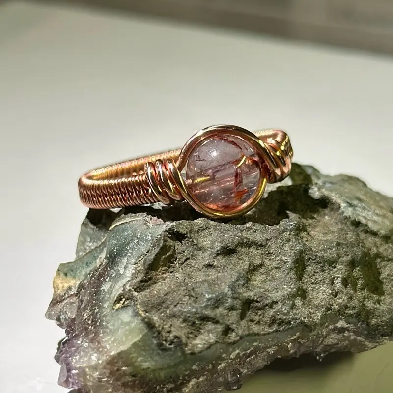 Super 7 Seven Crystal Ring - Unisex Handmade Ring with Amethyst, Clear Quartz, Smokey Quartz, Cacoxenite, Rutile, Goethite & Lepidocrosite