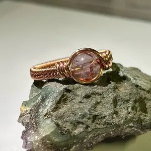 Super 7 Seven Crystal Ring - Unisex Handmade Ring with Amethyst, Clear Quartz, Smokey Quartz, Cacoxenite, Rutile, Goethite & Lepidocrosite