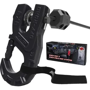 3/8" Tow Winch Hook with  Stopper, 10T Winch Hook, Upgrade Heavy Duty Forged Steel Winch Hook, 31967lbs Max Strength, Clevis Clip Hook Set for Synthetic Rope, Off-Road , Black