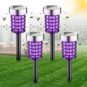 4 Pack Solar Bug Zapper Outdoor Waterproof Mosquito Repellent Outdoor Patio Mosquito Trap & Killer for Moths, Gnats, Flies, Small Flying Insect, Solar Powered Fly Zapper for Backyard, Garden, Patio