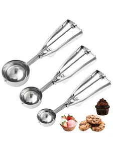 3pcs Stainless Steel Ice Cream Scoop Set with Trigger Release, Small Medium Large Cookie Scoops for Baking & Desserts