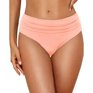 Women Mid Rise Bikini Bottoms Full Coverage Ruched Scrunch Swim Bottom