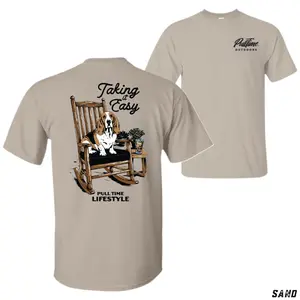 Pull Time Lifestyle Basset Hound T-Shirt – Taking It Easy Dog Graphic Tee, Rocking Chair Back Print Design, Southern Outdoor Country Apparel, Casual Cotton for Men and Women