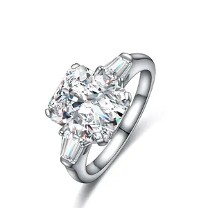 STONE PRECIOUS，2.0 ct diamond ring，proposal，engagement，anniversary，birthday present，radiant cut，sterling silver，zircon lab diamond
