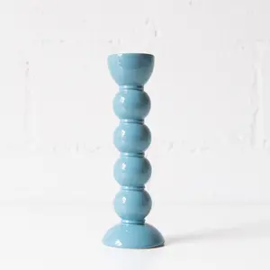 Bobbin Candle Stick Holder 9.4"  in Chambray Blue