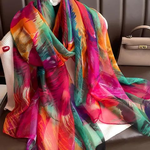 Colorful Print Long Scarf, Soft Comfortable Boho Style Shawl for Women, Trendy Shawl, Fashionable Scarf for Daily Wear, Casual Versatile Scarf for All Seasons, Summer Scarf