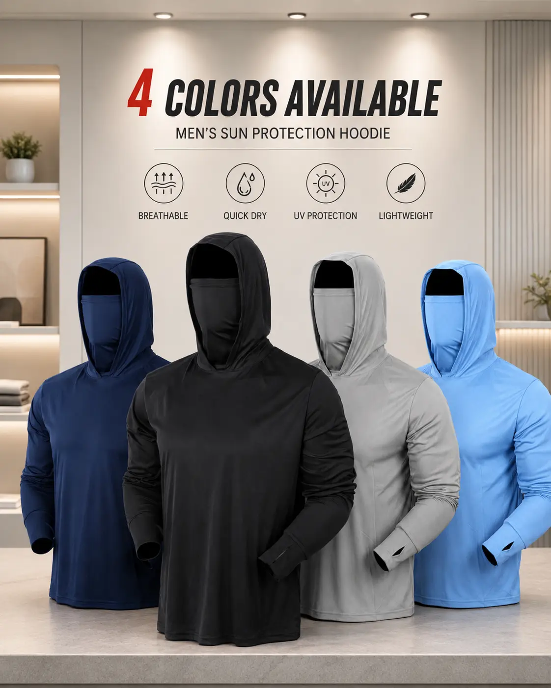 [HOT DEALS] Hooded UPF 50 UV Protective Long Sleeve with Gaiter - Premium Outdoor Wear, Sun Protection, Lightweight, Breathable, Moisture-Wicking, Men's Outdoor Wear