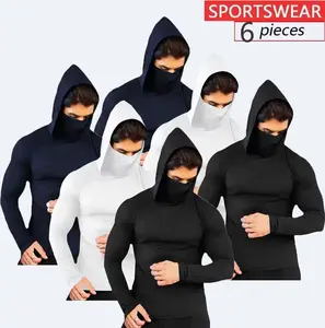 [NEW 6pcs] 2026 Men's Quick-Dry Sports Hoodies Face Mask Breathable Sun Protection for Fishing,outdoor, Running & Casual Attire Activewear graphic tees