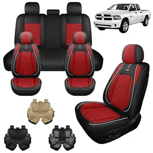 2009-2023 Dodge Ram Red & Black Leather Seat Covers Full Set for Pickup Trucks